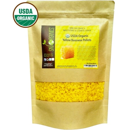 USDA Organic Yellow Beeswax Pellets by Sky Organics (1lb) -Superior Quality Pure Bees Wax No Toxic Pesticides or Chemicals - 3 x Filtered, Easy Melt Pastilles- For DIY, Candles, Skin Care, Lip