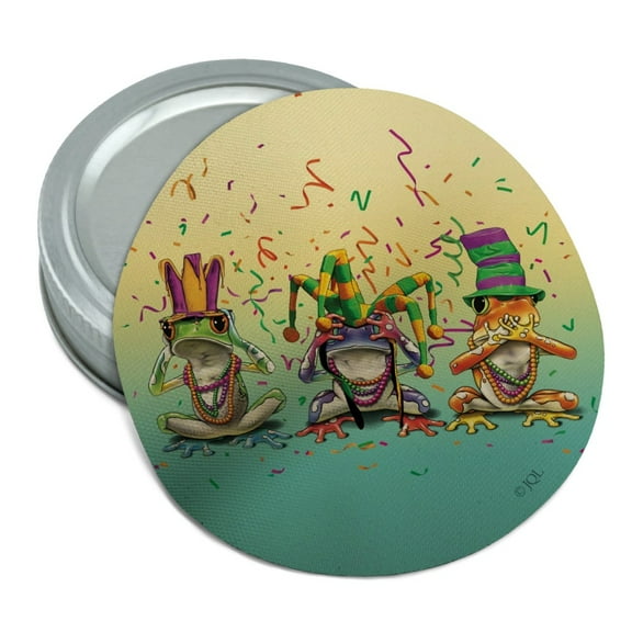 Party Frogs Mardi Gras See No Evil Hear Speak Round Rubber Non-Slip Jar Gripper Lid Opener