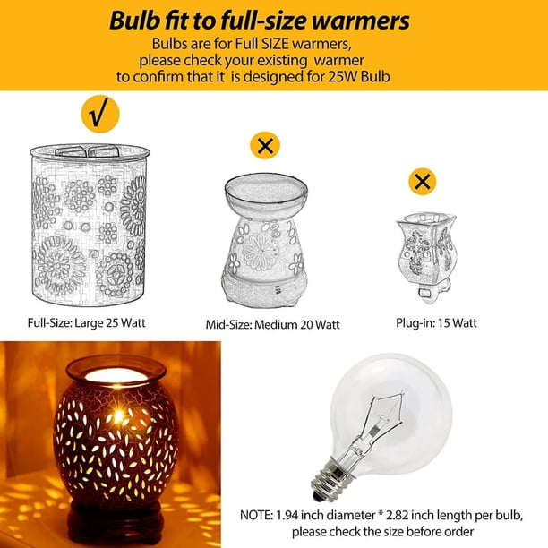 6-Pack Wax Warmer Bulbs – G50 25W E12 Incandescent, G16.5 Globe, Clear Candelabra Base, For Full-Size Scentsy Warmers (1.97" Diameter)