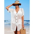 thumbnail image 6 of Alove Women Swimsuit Cover up Hollow Out Button down Crochet Beach Dress Side Split Swim Bathing Suit Coverups with Pocket, 6 of 8