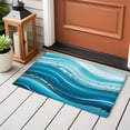 thumbnail image 4 of 2x3 Ft Entryway Area Rug, Teal Abstract Waves Kitchen Rug Runner Washable Floor Mat, Water Ripple Stripes Modern Non Slip Indoor Door Mat Throw Carpet for Bathroom Living Room Bedroom, 4 of 8