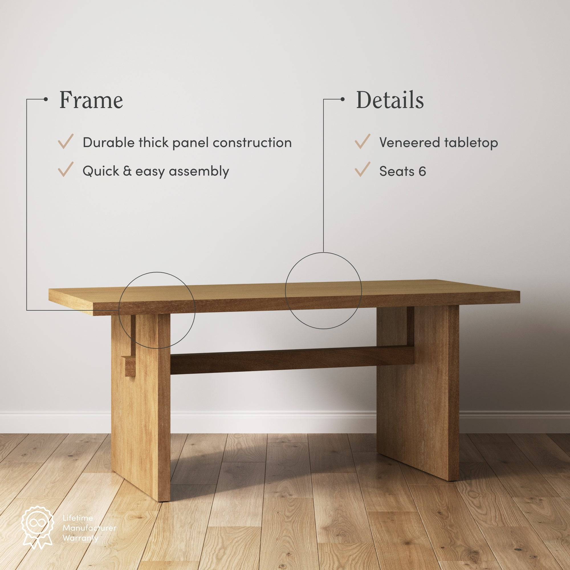 Nathan James Briggs Modern Dining Table for 6, Small Rectangle Dining Table, 6-Person Light Wood Dining Table, Solid Wood Modern Dining Table in Light Brown Finish