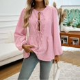 thumbnail image 4 of yunLCZ Women's Button Down Shirts Tie Front Tops For Women Long Puff Sleeve Striped Peplum Tops Cute Casual Blouse Shirts Women's Button Down Shirts, 4 of 4