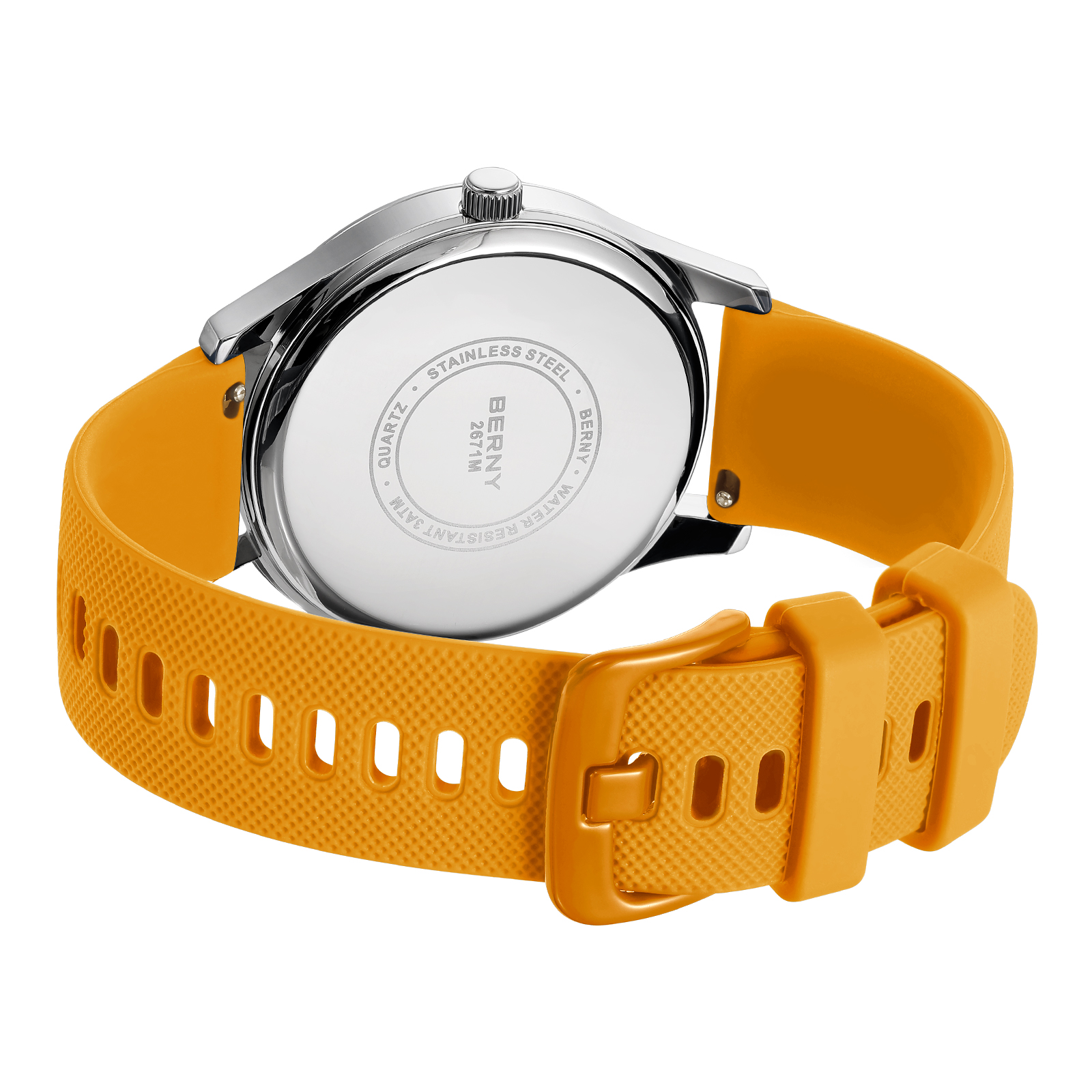 BERNY Modern Quartz Watch for Men Casual Easy Read Wristwatch with Arabic Numeral Watch Dial, Silicone Strap and Day & Date Calendar-Orange Dial