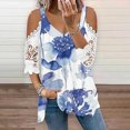 thumbnail image 1 of Fiudx Ofertas de La Semana Tops de Encaje con Estampado de Manga Corta y Cuello En V a La Moda para Mujer, 1 of 5
