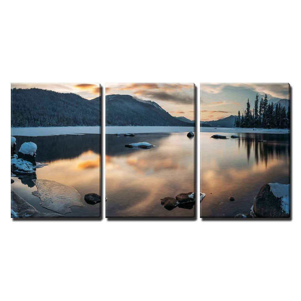 wall26 3 Piece Canvas Wall Art - Winter Landscape with Lake and ...