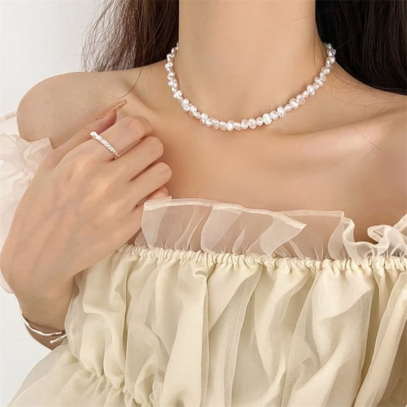 Elegant Baroque Pearls Short Chain Necklace Vintage White Imitation Pearls Beads Choker Necklace for Women Wedding Jewelry Gift