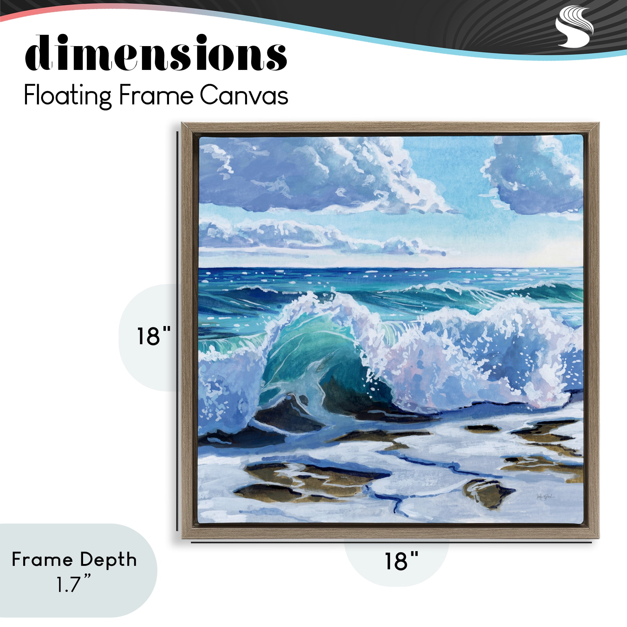 Stupell Industries Curling Aqua Wave on Shore Brown Framed Floater Canvas Wall Art, design by Kate Jarvik Birch