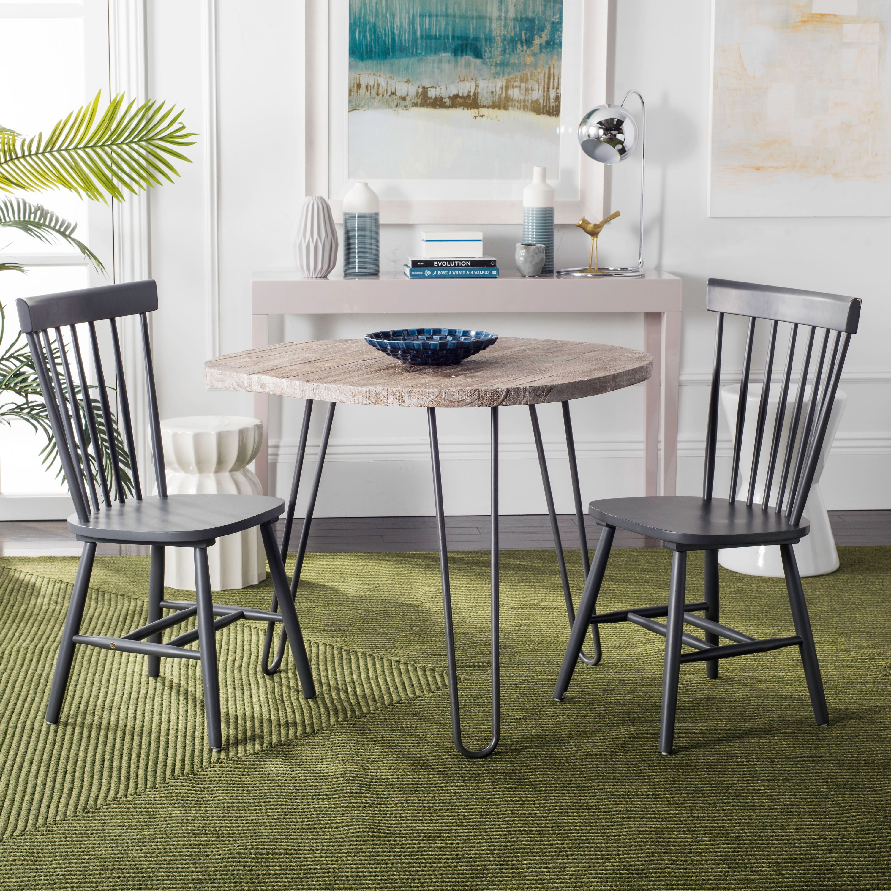 SAFAVIEH Parker Solid 17 in. H Spindle Dining Chair, Charcoal Grey, Set of 2