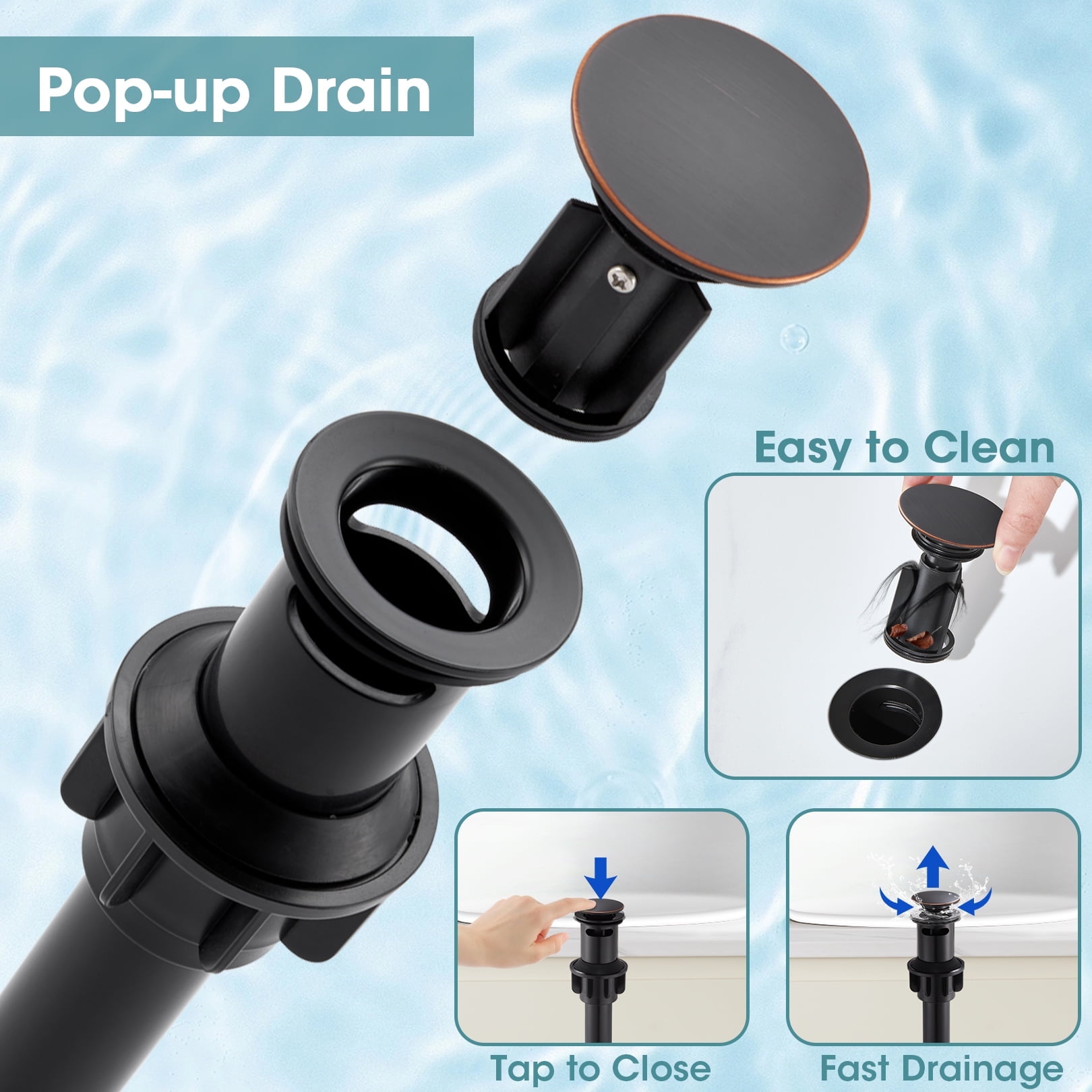 Wowkk Sanitary Ware Bathroom Faucets Stainless Steel Single Handle Bathroom Sink Faucet with Pop up Drain and PEX Encrypted Hose, Modern Bathroom Faucets for Sink 1 or 3 Holes, Oil Rubbed Bronze