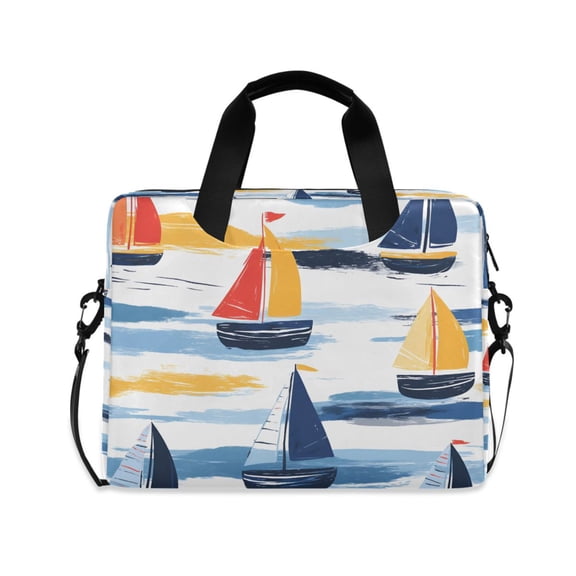 FORMRS 16" Laptop Bag Carrying Sleeve Case with Handle Travel Shoulder Briefcase, Orange Hand Drawn Sailboats
