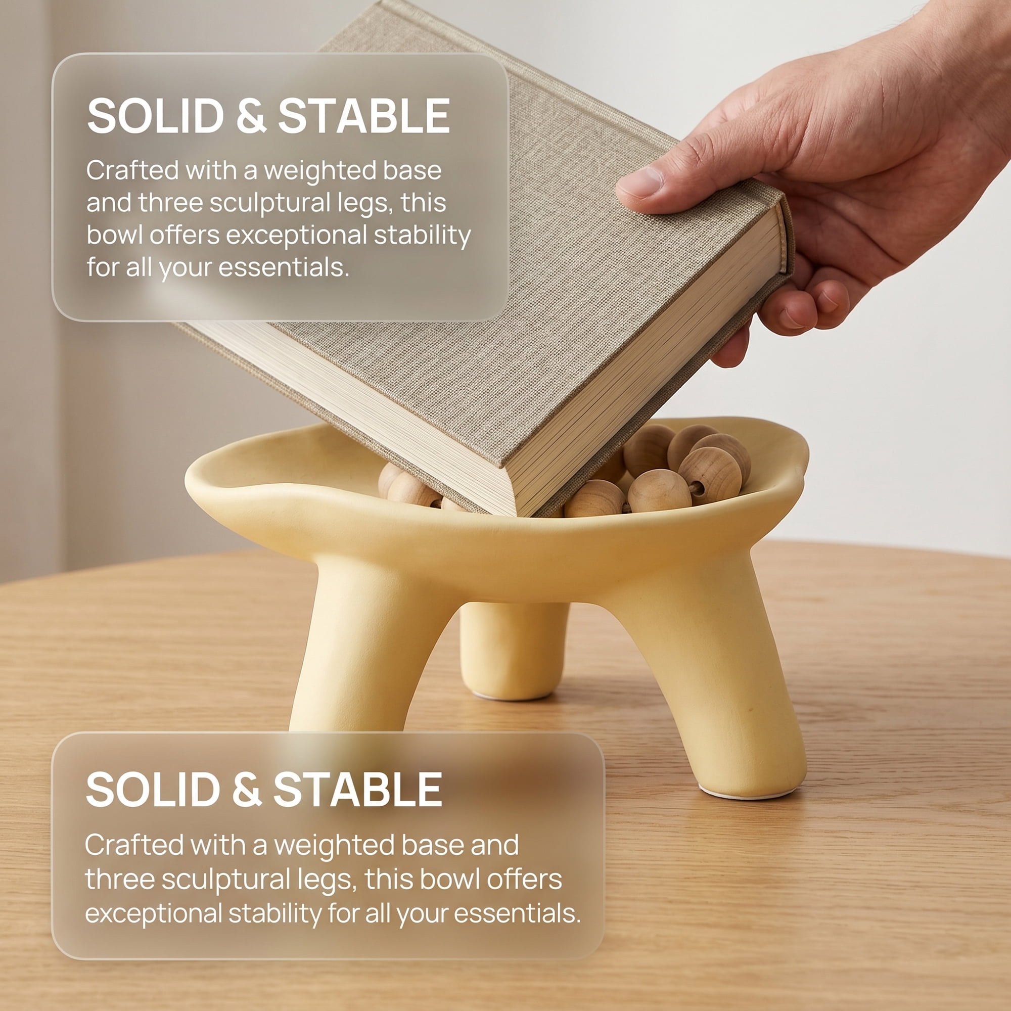 Unique Bargains Ceramic Pedestal Footed Jewelry Tray Bowl Light Yellow 8.1*8.1*3.9inch