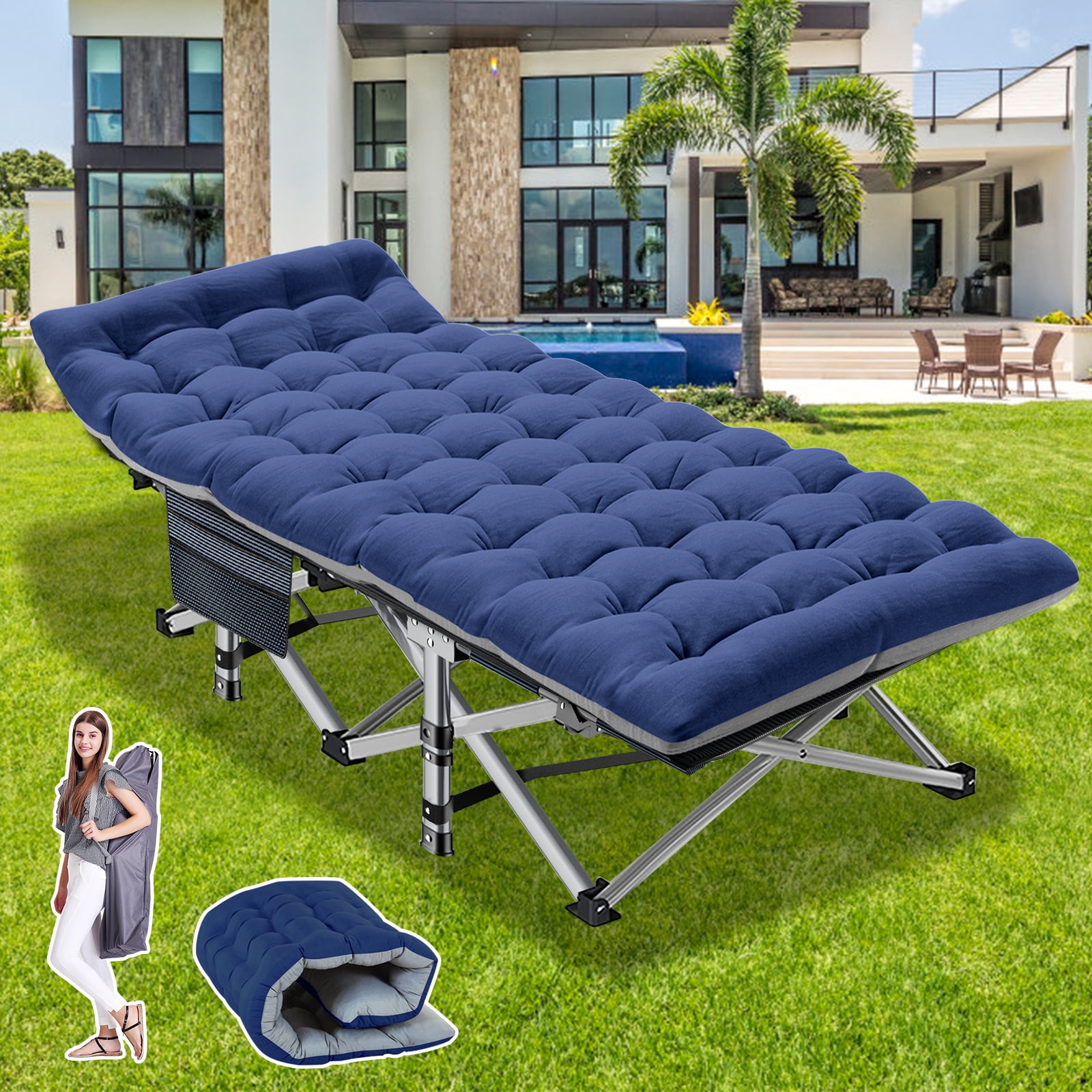 NAIZEA Folding Camping Cot 75 Sleeping Cot for Adults Foldable Guest Bed with Carry Bags and Mattress