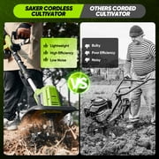 Saker 22V Cordless Tiller Cultivator with Telescopic Handle, 360RPM Electric Garden Tiller with 2*2000mAh Battery, 9-Inch Tilling Width for Gardening Weeding Soil Cultivation