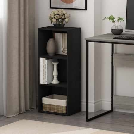 Furinno LUDER Book Shelf 3-Cube Bookcase Bookshelf Open Storage Shelf 9.3 x 12 x 31.5 Inches for Home Office Living Room Darkwood