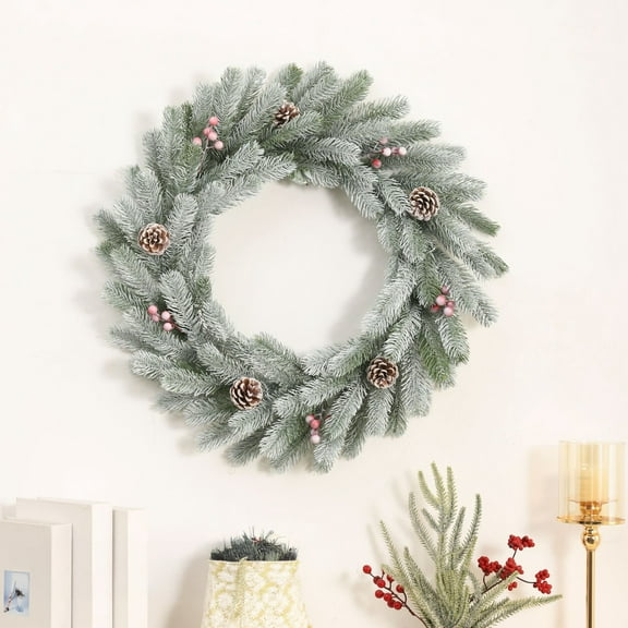 Norfolk Pine Wreath for Front Door, Real Touch Norfolk Pine Wreath Artificial Green Wreath Greenery Realistic Wreath Holiday Decoration for Home Decor