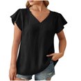 thumbnail image 2 of pimelu Womens Tops Tops for Women Trendy Ruffle Sleeve Pleated Lightweight Loose Tunic Top Summer Casual Solid T Shirts Ladies V-Neck Short Sleeve Blouses, 2 of 4