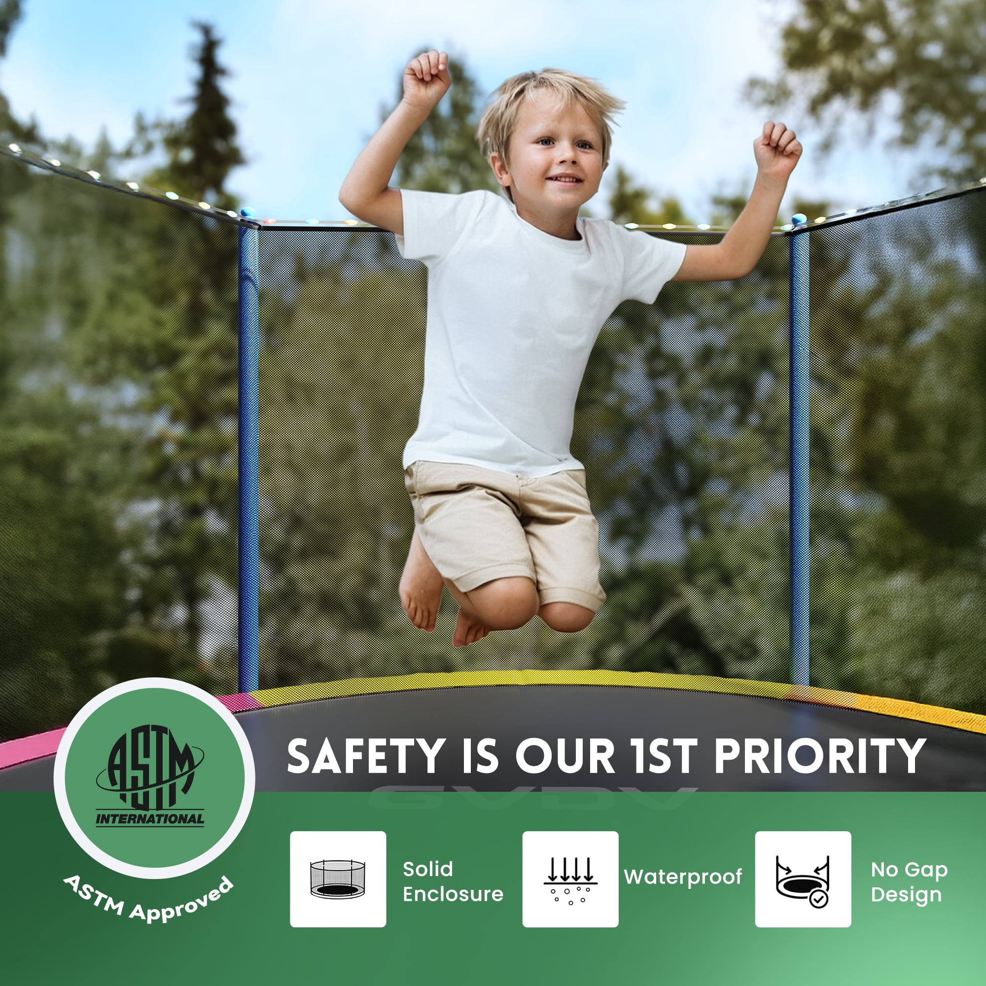 GVDV Outdoor Trampoline, 10' Backyard Recreational Trampoline with Enclosure for Kids & Adults