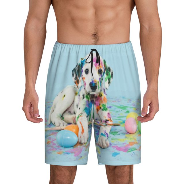 Balery A Funny Little Dalmatian Puppy Pantalones cortos de pijama de punto de algodón para hombre con cinturilla y bolsillos-3X-Large