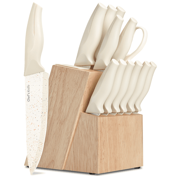 Xanapon Knife Set, 13PC German Stainless Steel Kitchen Knives with Sharpener, Ergonomic Handles, Dishwasher Safe, Perfect Housewarming Gift, White