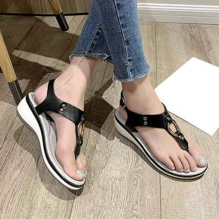 

YANHOO Sandals for Women Clip-toe Metal Buckle Soft Sole Sandals T-strap Slingback Casual Thong Beach Sandals