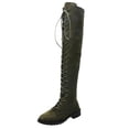 thumbnail image 2 of BRGZLK Women Over The Knee Boots Winter 2026 Lace Up Riding Boots Round Toe Low Flat Heel Cozy Flock Lining Vintage Long Boots for Going Out Green 37, 2 of 8