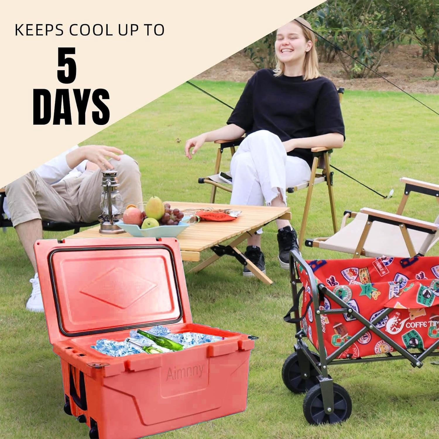 65QT Portable Cooler with Wheels, Outdoor Ice Chest Box for Fishing Party Beach Drink Beverage Camping Picnic Boat Barbecue