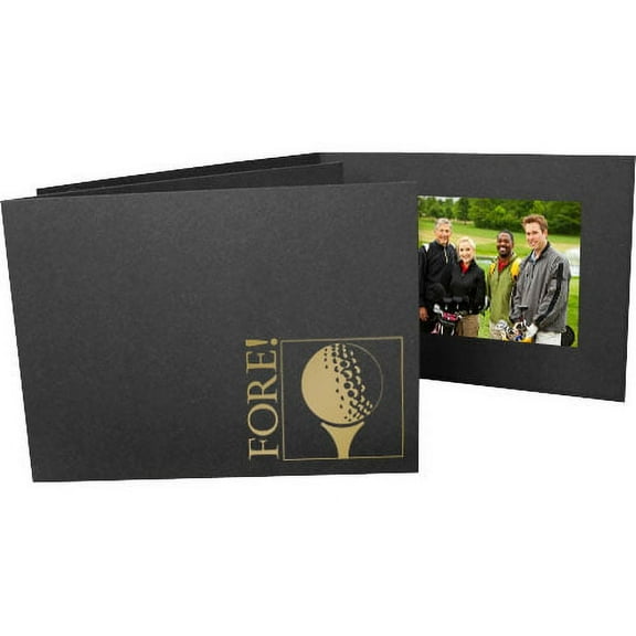 (25 pack) Golf FORE  gold-foil design on 6x4 black cardboard photo folder - 4x6