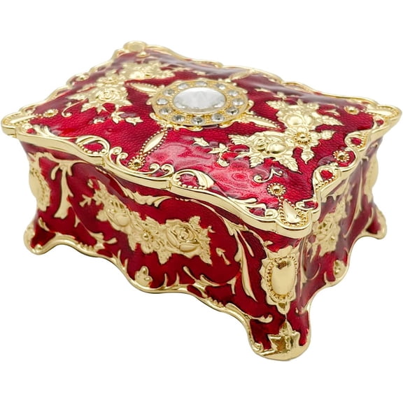 Retro Jewelry Box Decorative Jewelry Organizer Box Travel Portable for Women Girls Kids Small Vintage Jewelry Storage Organizer for Necklace Earrings Wedding Rings (Red)