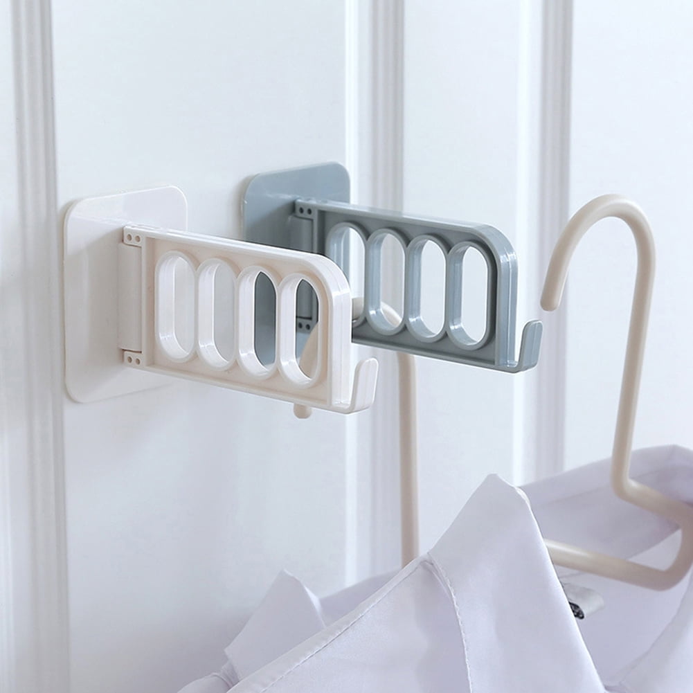 HB Folding Wall Door Mounted Adhesive 4 Holes Clothes Hanger Hook Storage Rack 