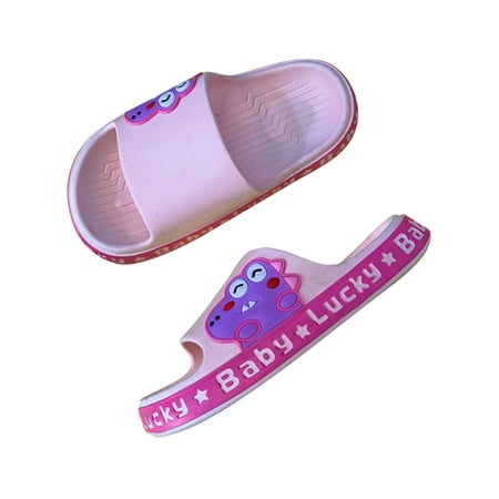 

Lacyhop Kids Slides Cartoon Slide Sandals Slip On Beach Sandal Home Cute Casual Shoe Soft Open Toe House Shoes Side Dinosaur Pink 8C-9C
