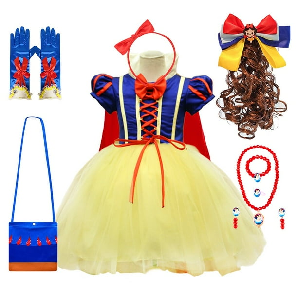 Vestido clásico de fantasía de Blancanieves para niñas, disfraz de princesa de Carnaval de Halloween, tutú de tul esponjoso, peluca para niños Fivean unisex