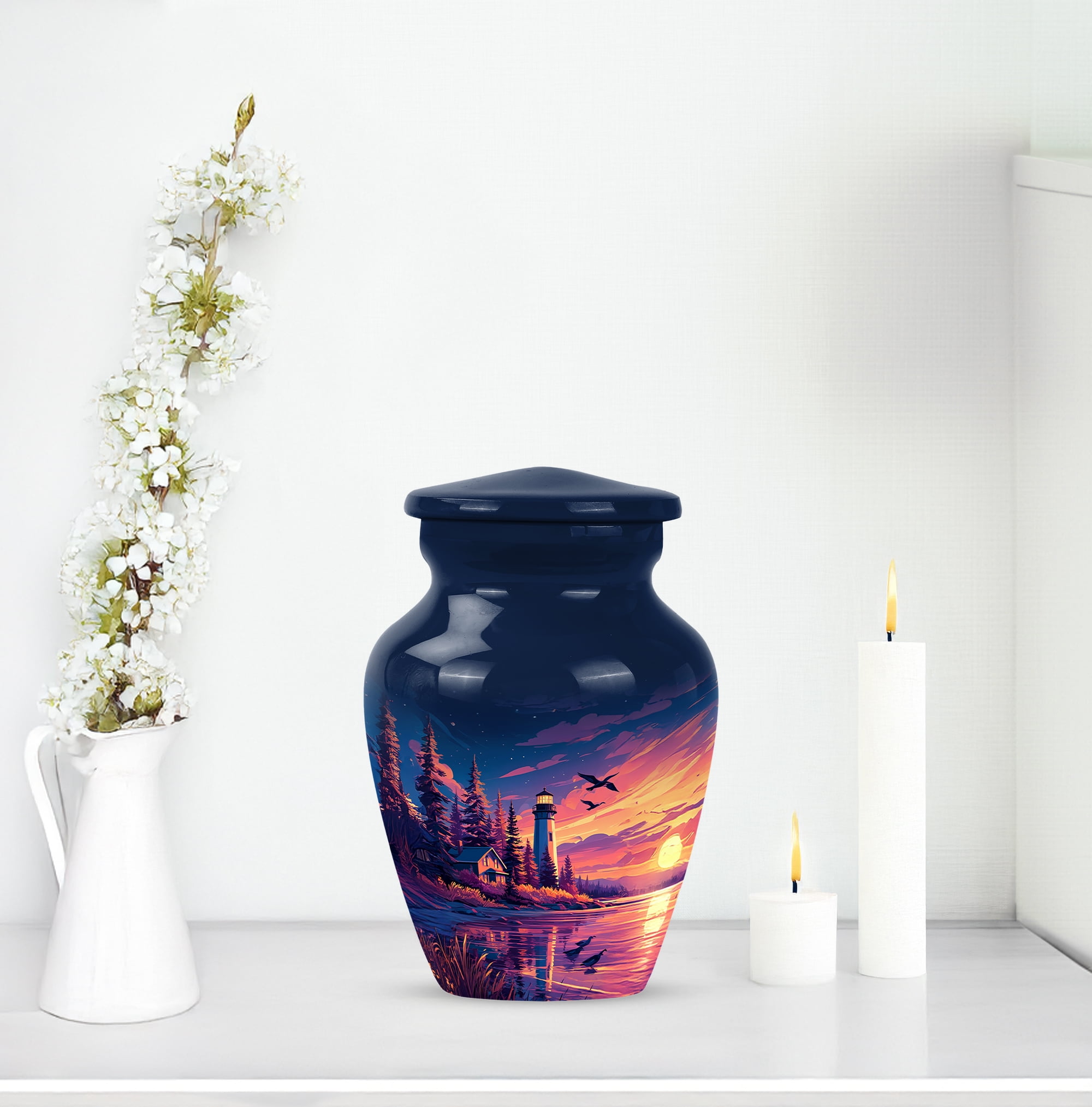 Lighthouse Small Cremation Urns For Human Ashes, Blue Keepsake Urns For Human Ashes Adult Female Small 3 Inch, Purple Mini Urn For Brother