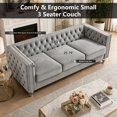 thumbnail image 6 of HUMEHA 83 Inch Gray Velvet Tufted 3‑Seat Sofa, Square Arms with Button Detail, Nailhead Trim, Crystal Acrylic Legs for Living Room, Bedroom, 6 of 8