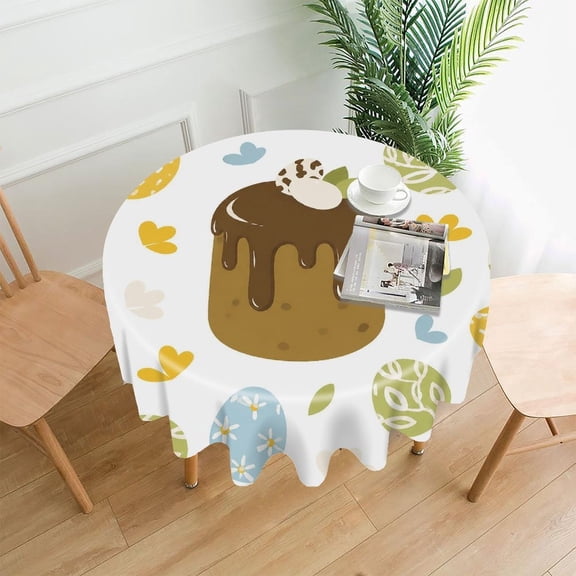 GooTPa 60 Inch Round Tablecloth, Easter Cake Eggs Hearts Spring Pattern Premium Polyester Straight Edge Wrinkle Resistant Washable Table Cover for Home Dining Party Decor