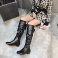 thumbnail image 6 of Women's Slip on Knee High Boots, Plus Size Round Toe Back Lace Up High Top Leather Boots with Breathable Lining and Non Slip Sole, Comfortable Footwear for Everyday Wear, 6 of 6
