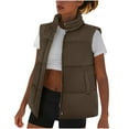 thumbnail image 7 of Hueook Womens Winter Jacket Women's Fashion Solid Color Sleeveless Jacket Sleeveless Jacket Brown S, 7 of 7