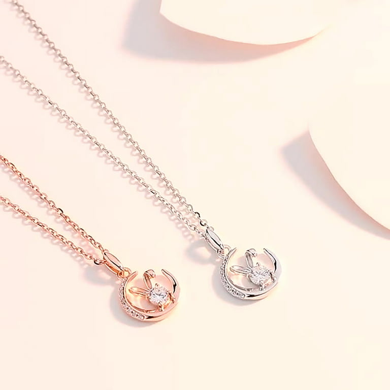 Girls Locket Necklaces Ages 8 12 Rabbit Necklace Female Natal Year Of The  Rabbit Zodiac Crescents Pendant Clavicle Neck Chain Pearl Necklace Chain