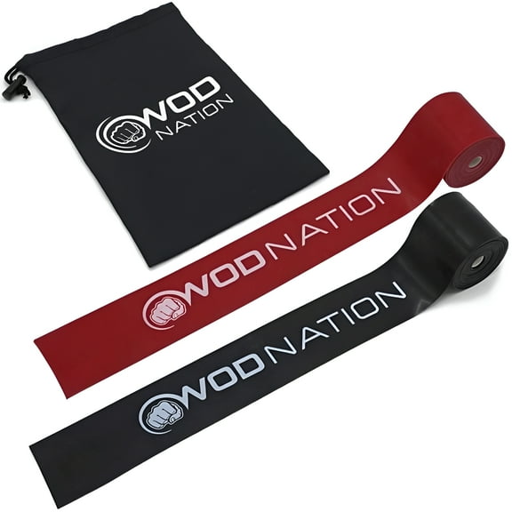 WOD Nation Muscle Floss Bands - Compression Aid & Resistance Bands - Foam Roller Alternative for Muscle Recovery - Portable Fitness Equipment for Mobility - 2-Pack (Medium & Heavy), Red & Black