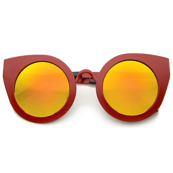 sunglassLA Unisex Women's Metal Frame Oversize Color Mirror Lens Round Cat Eye Sunglasses (Red / Orange Mirror) - 47mm