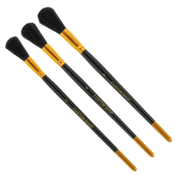 Custom Shop Guilders Mop Dusting Brush, Set of 3, Sizes 2, 4 & 6 - Professional Grade Black Goat Hair Oval Shaped Brushes with Wooden Handles - Dust Away Gold Leaf Guilding, Apply, Silver, Mica, Paint