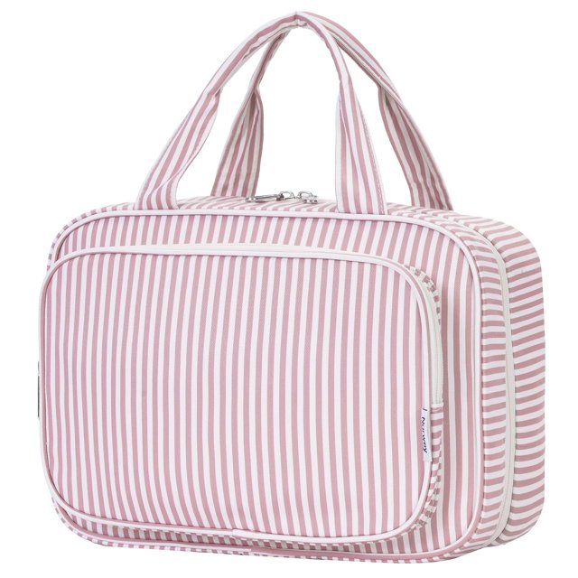 Neceser de viaje Narwey a rayas para mujer, color rosa empolvado