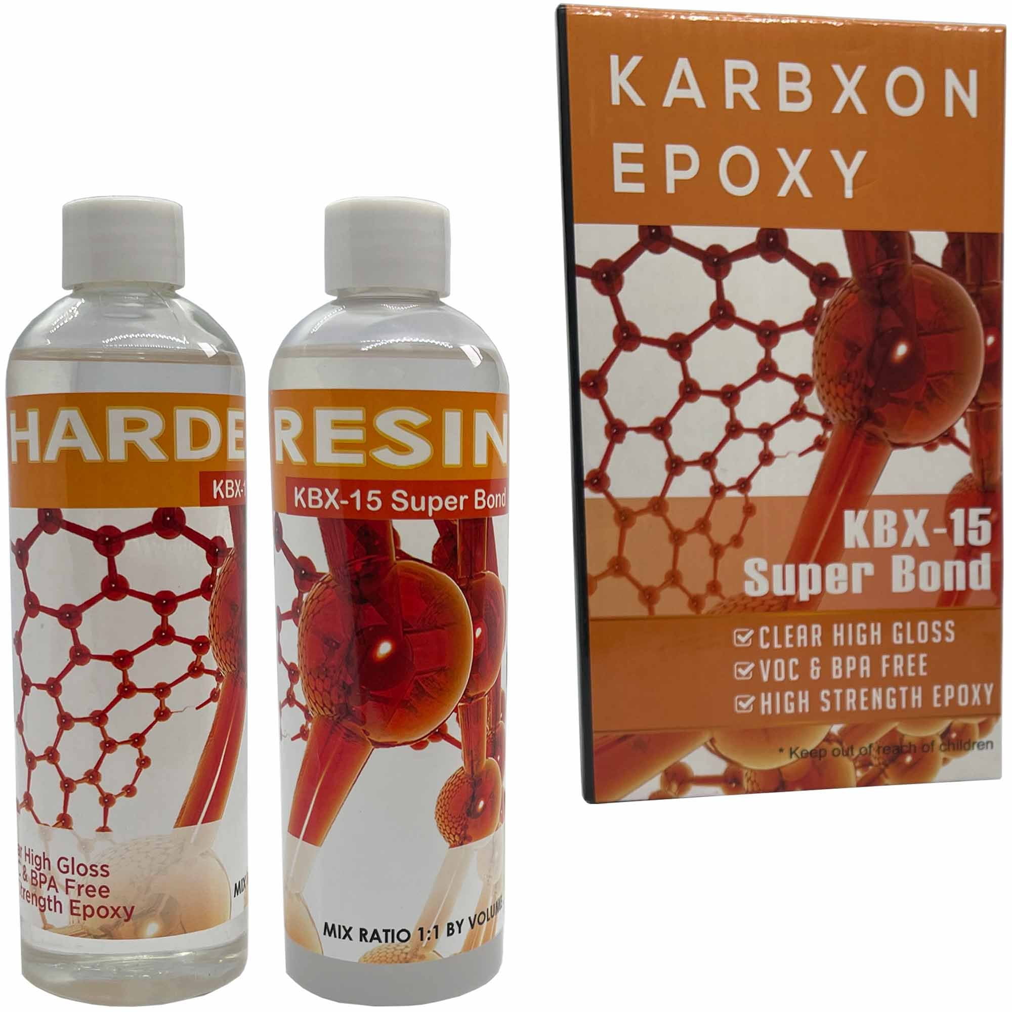 KARBXON KBX-15 Super Bond - Epoxy Resin Kit - 2 Part Crystal Clear epoxy - High Strength, High Gloss VOC & BPA Free - UV Resistant - Multi Purpose, Fiberglass, Carbon Fiber, Surface Coating 12