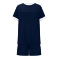 thumbnail image 4 of Tops de Cuello Redondo para las Mujeres Casual de Manga Corta Y Pantalones Cortos con Cordón de Dos Piezas Color Bloqueado Conjunto, 4 of 9