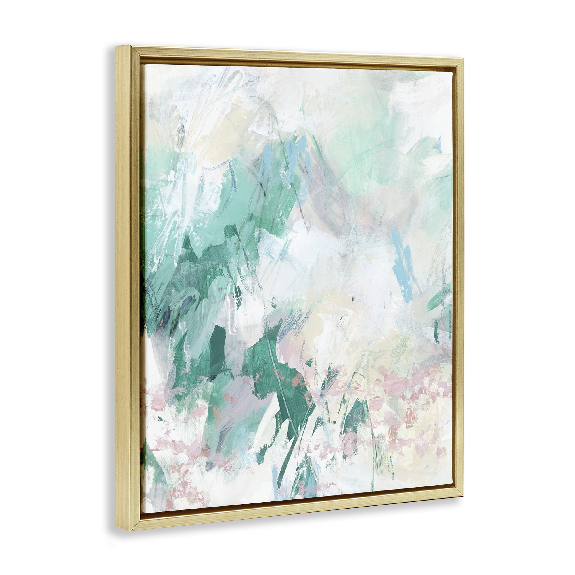Stupell Industries Green Faded Splatter Abstract Painting Gold Floater Framed Canvas Art Print Wall Art, 17 x 21