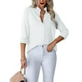 thumbnail image 6 of MLANM Womens Casual Button Down Shirts V Neck Long Sleeve Collared Office Work Blouses Tops, M White, 6 of 7