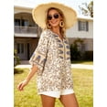 thumbnail image 5 of DEXIO Blouses for Women Summer Bohemian 3/4 Sleeve Shirts V Neck Flowy Casual Pleated Tops, 5 of 16