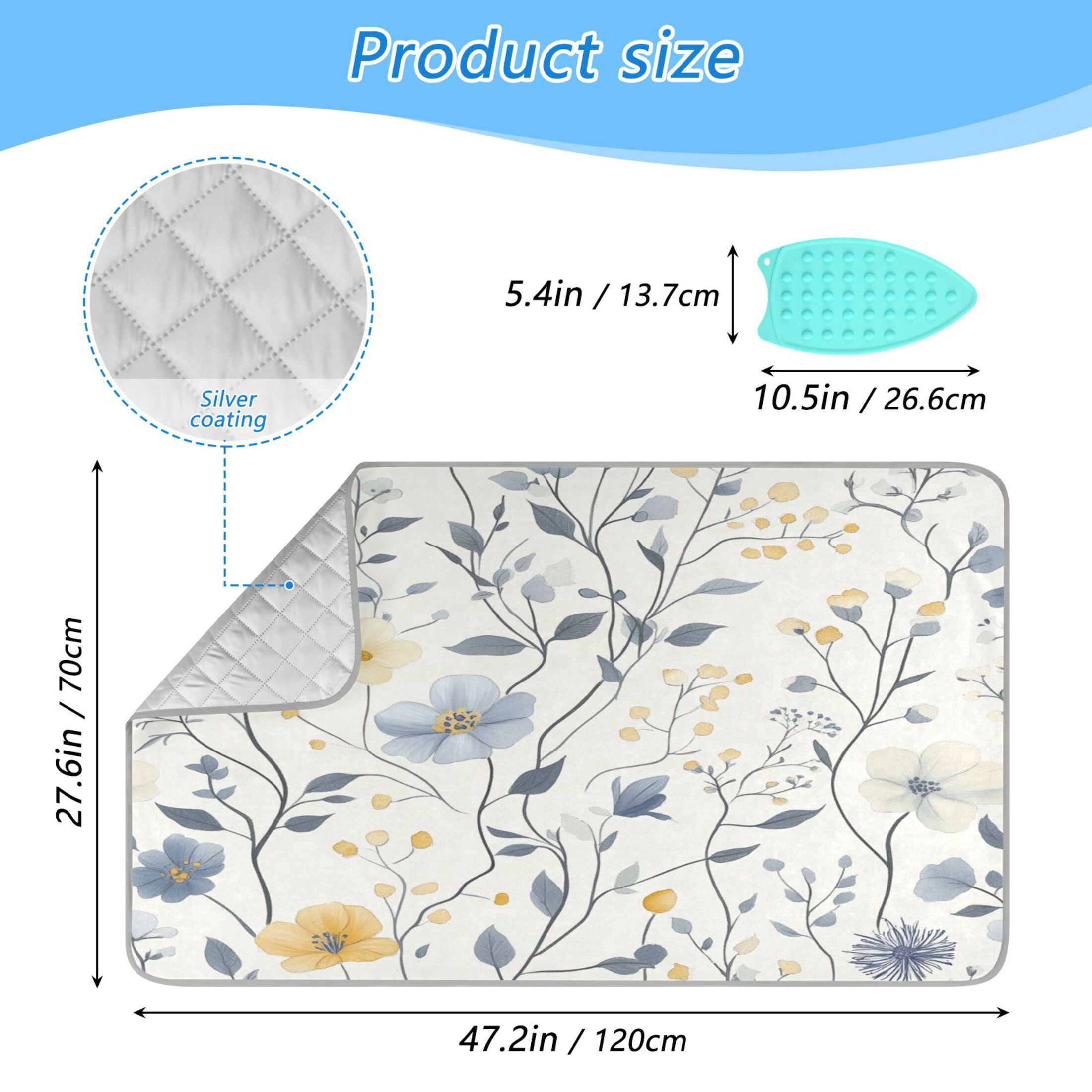Hand Drawn Spring Flowers Portable Ironing Mat, Heat-Resistant, Dual-Sided, Foldable for Easy Storage