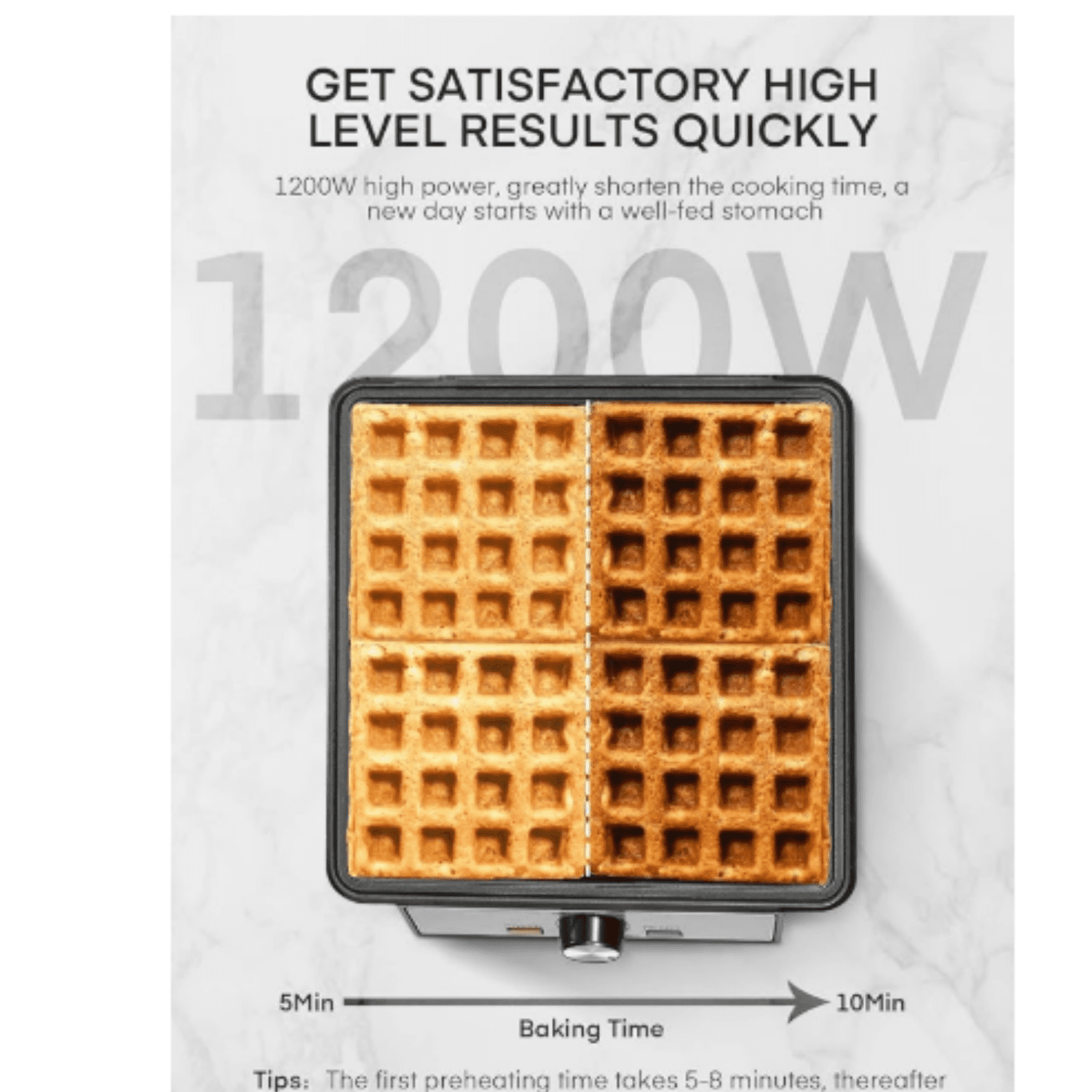 1200W Belgian Waffle Maker 4-Slice, Stainless Steel, 5 Browning Levels, Non-Stick Surfaces, Silver/Black, FOHERE - Perfect for Family Breakfasts (Black)