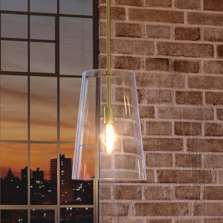 Luxury Colonial Indoor Pendant, 15.875''H x 10.5''W, with Modern Farmhouse Style Elements, Contemporary Design, Satin Gold Finish and Clear, UHP3071